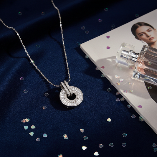 Reversible growth ring necklace in S925 silver with 18K gold plating - front view showing dual-sided design