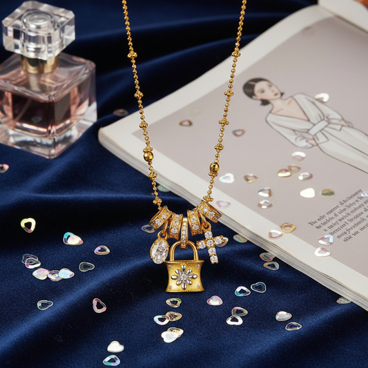 S925 Silver 23K Gold-Plated Boucheron-Style Lock & Cross Necklace