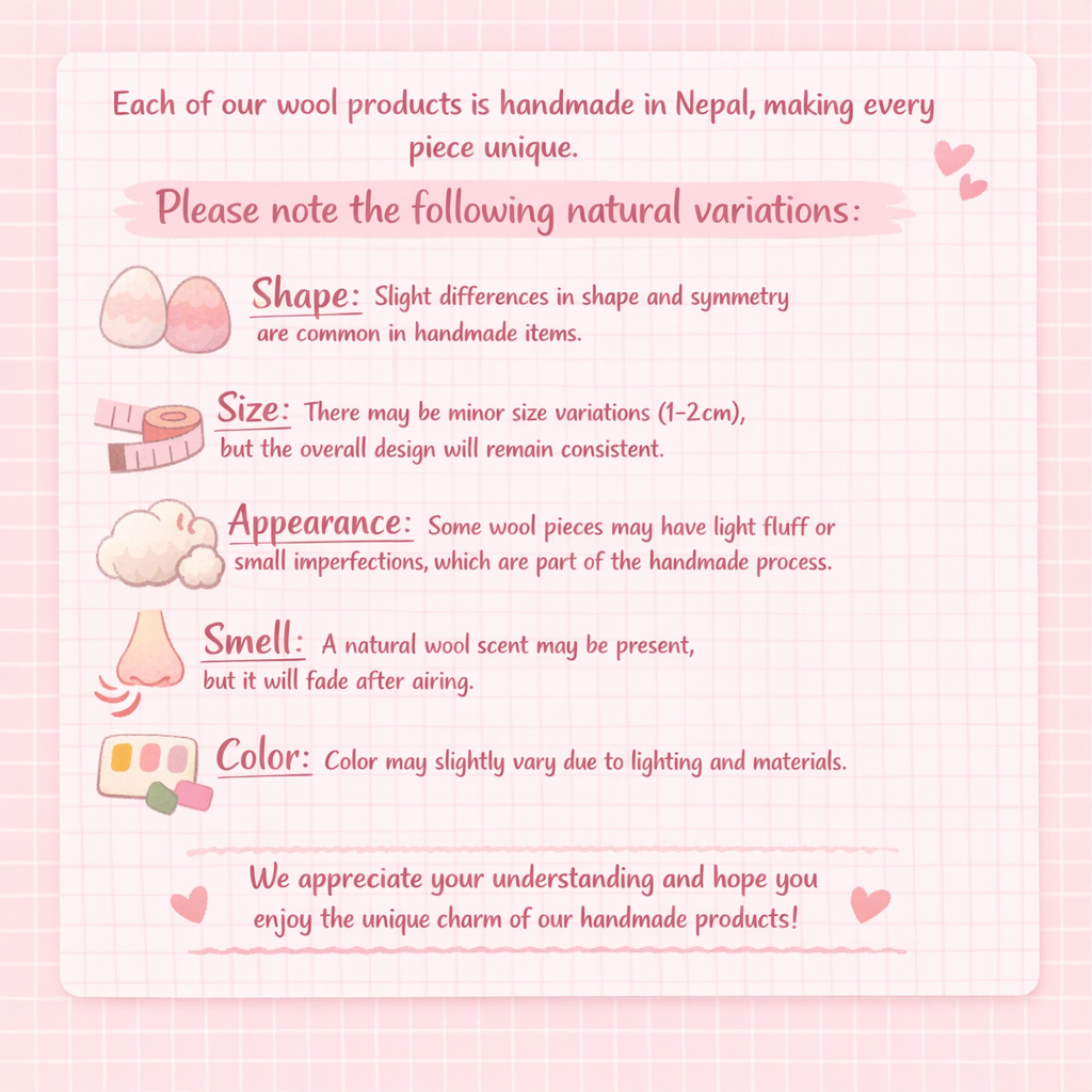 Handmade wool felt charm natural variations - artisan crafted Nepalese felt ornament uniqueness