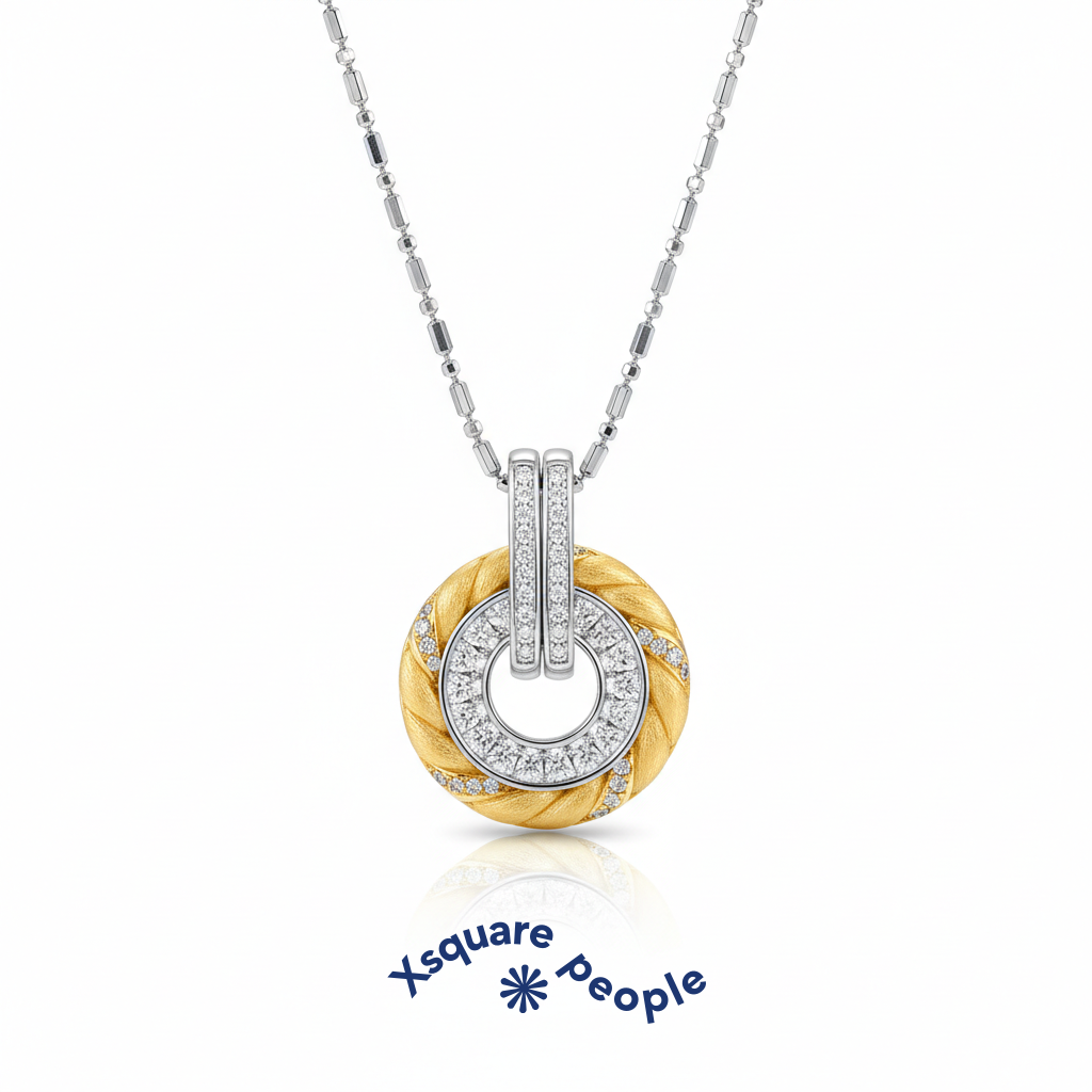 S925 sterling silver growth ring necklace with reversible 18K gold plated pendant - main product view
