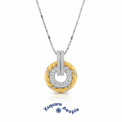 S925 sterling silver growth ring necklace with reversible 18K gold plated pendant - main product view
