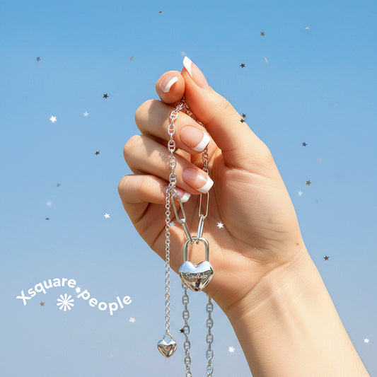 S925 Sterling Silver Heart Lock Necklace with Pig Nose Chain and Tassel