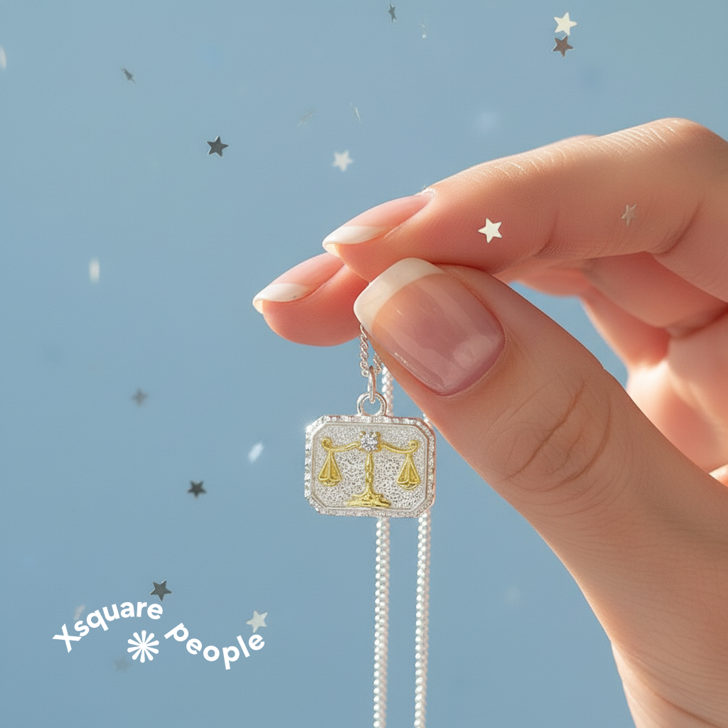 S925 sterling silver Libra scales necklace with bicolor gold and silver pendant - main product view
