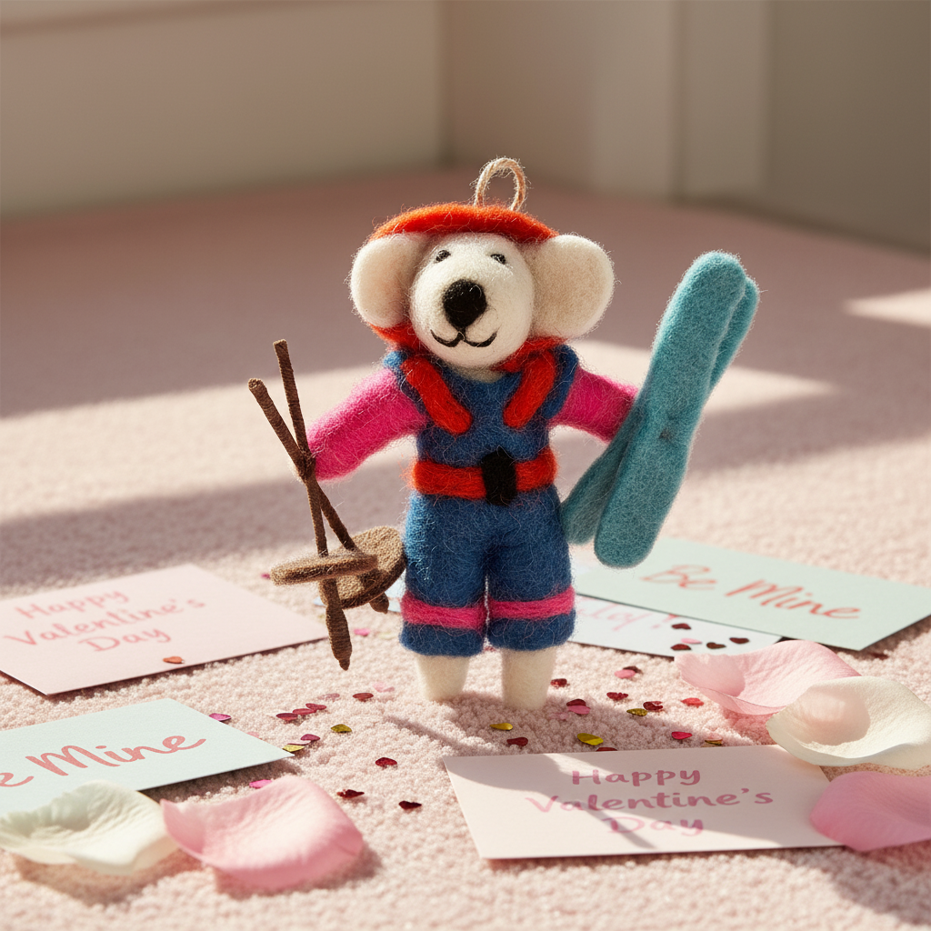 Handmade wool felt dog charm ski adventure pup - Nepalese artisan pendant ornament
