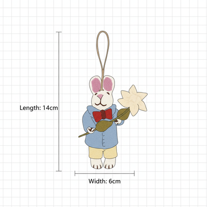 Wool felt bunny charm size chart - handmade gentleman bunny pendant dimensions
