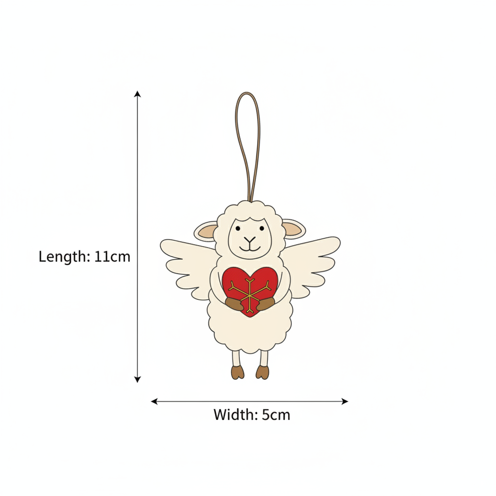 Wool felt lamb charm size chart - handmade angel heart pendant dimensions
