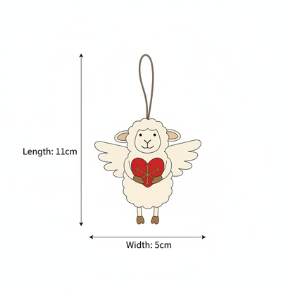 Wool felt lamb charm size chart - handmade angel heart pendant dimensions
