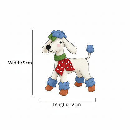 Wool felt poodle charm size chart - handmade chic dog pendant dimensions
