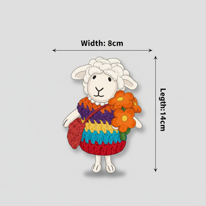 Wool felt sheep charm size chart - handmade rainbow bouquet pendant dimensions
