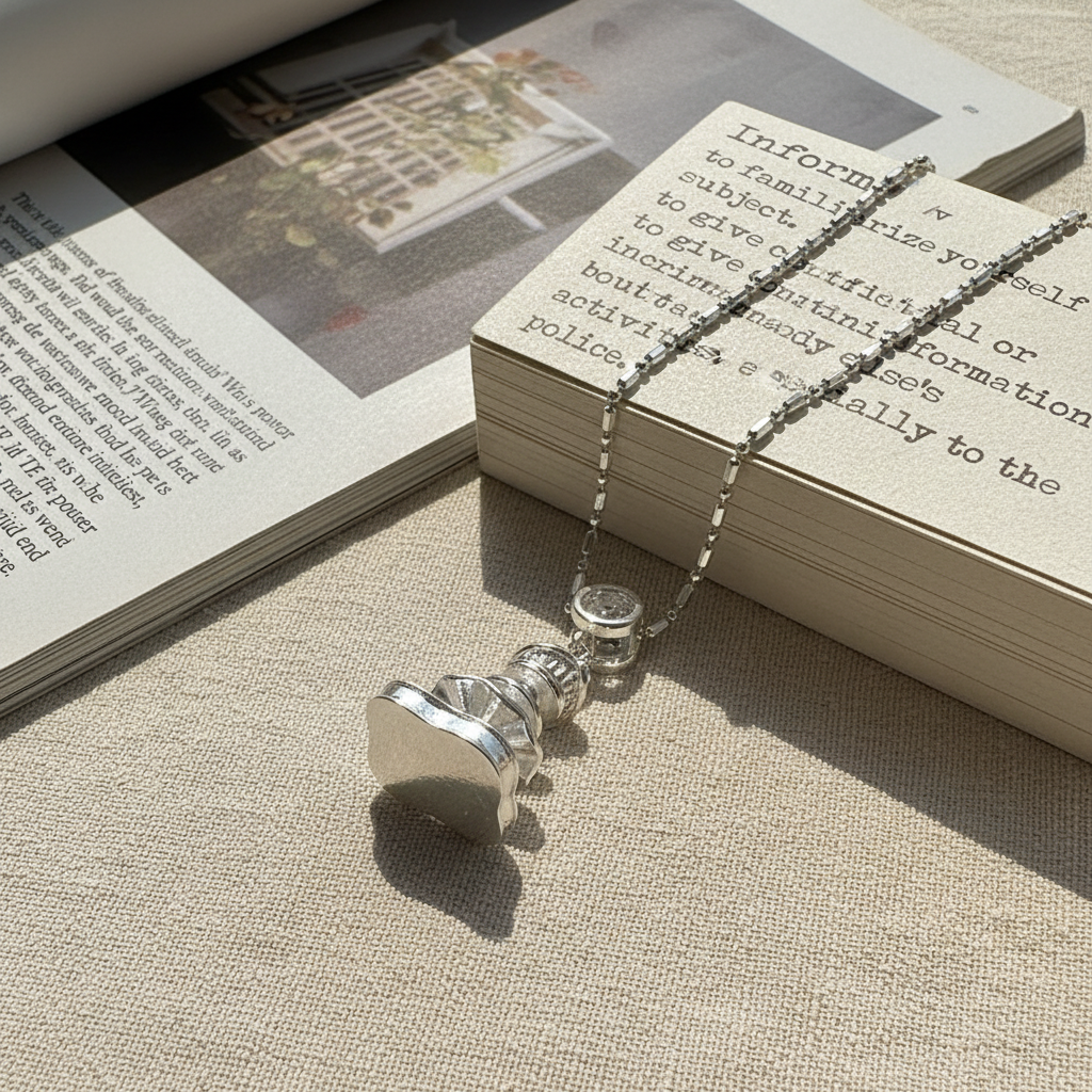 Close-up detail of vintage fountain necklace showing S925 silver craftsmanship and zircon stones
