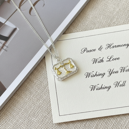 Detailed zoom of Libra zodiac scales necklace with S925 sterling silver and dual-tone finish
