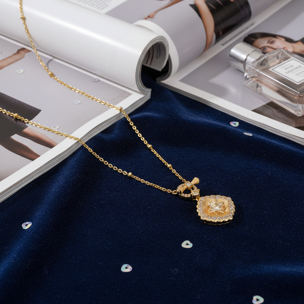 Side view of octagram star pendant showing S925 silver craftsmanship and 18K gold finish
