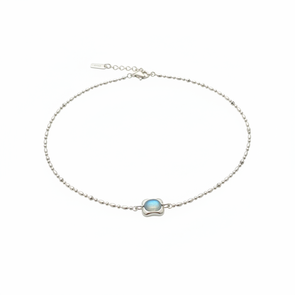 S925 sterling silver vintage aquamarine necklace on white background - beaded chain pendant detail
