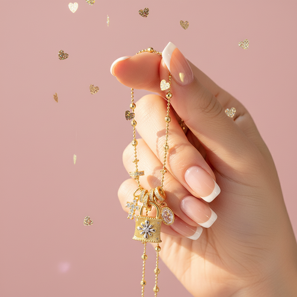 Lock cross necklace styled on model - S925 silver with 23K gold plated pendant
