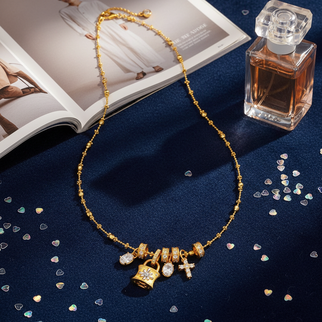 S925 Silver 23K Gold-Plated Boucheron-Style Lock & Cross Necklace