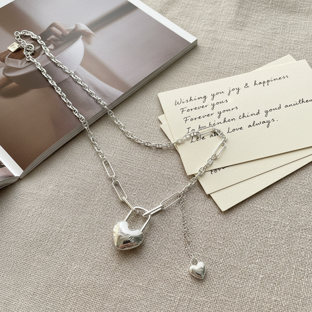 S925 Silver 23K Gold-Plated Boucheron-Style Lock & Cross Necklace