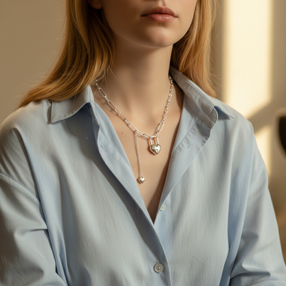 S925 Silver 23K Gold-Plated Boucheron-Style Lock & Cross Necklace